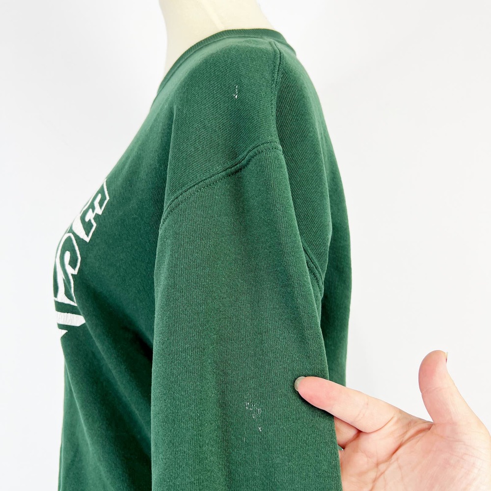 Vintage school sweater sweatshirt green and white Mossville Warriors Size Small - Picture 4 of 8